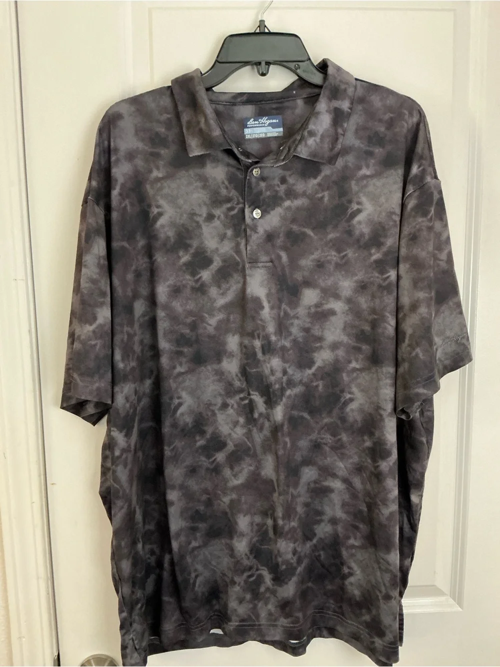 Ben Hogan Performance Mens 2XL Golf Polo Shirt Black Grey Tie Dye Cloud Stretch